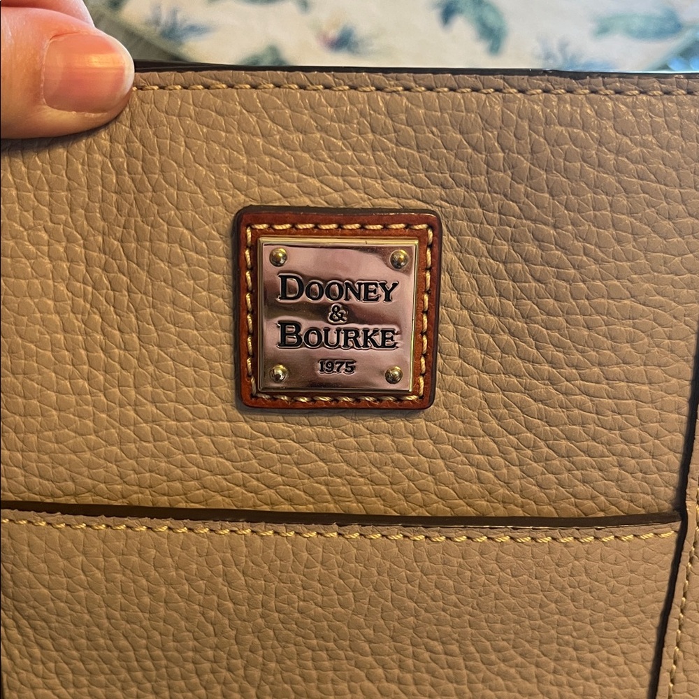 Dooney & Bourke Taupe Pebbled Leather Tote with Brown Straps - Picture 2 of 9